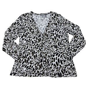Chico's Women's LS V-Neck Button Front Cardigan Top Animal Print, Size 2 /US L